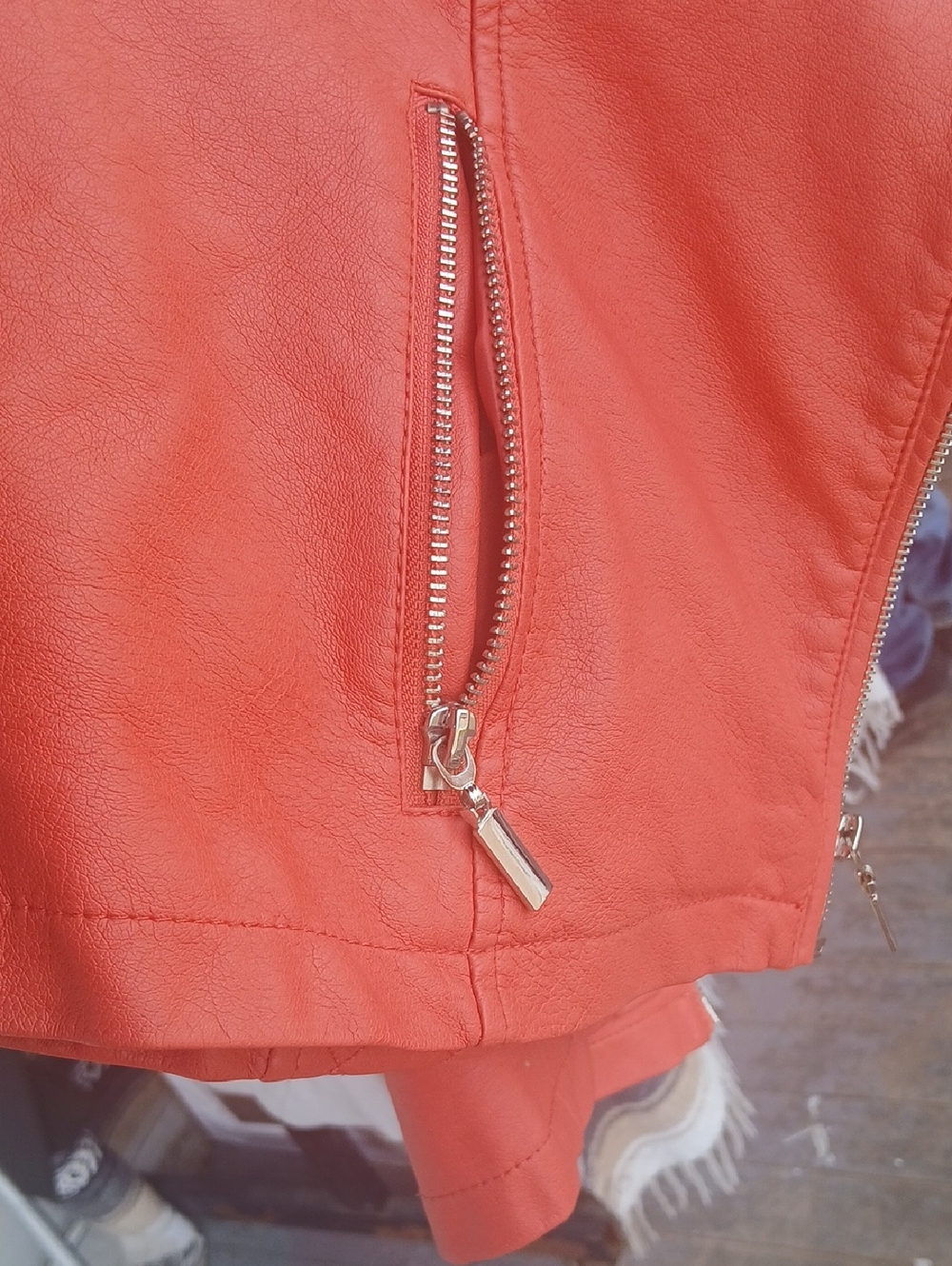 EUC Alfani Orange Zip-Front Faux Leather Jacket Size PM - Picture 7 of 7